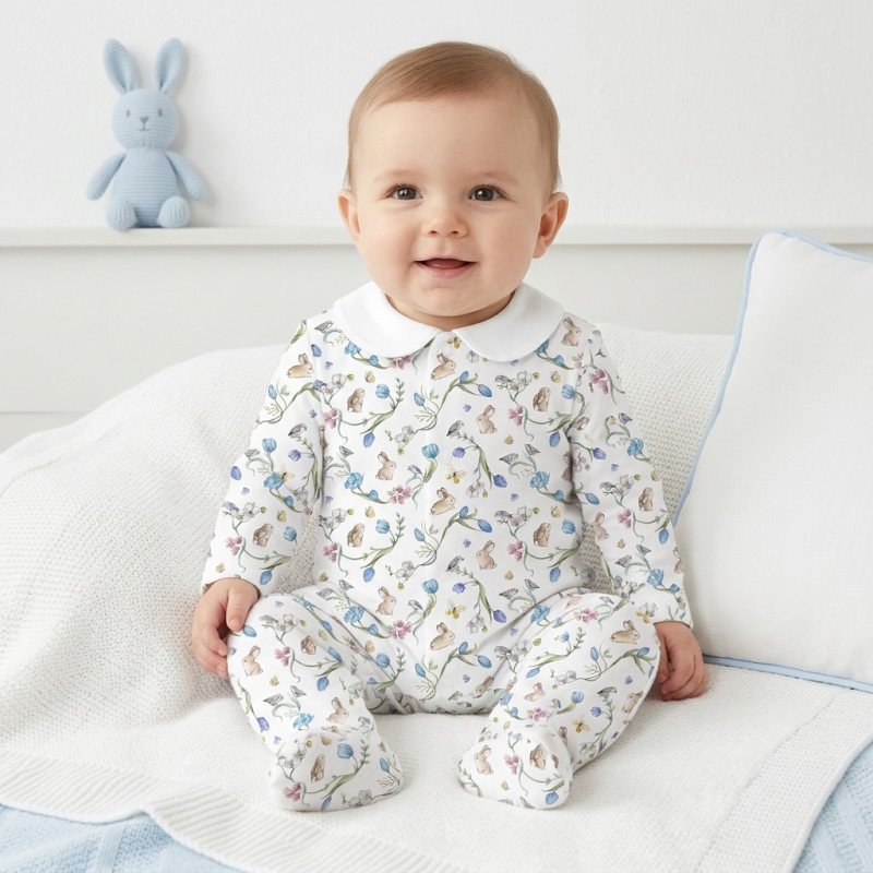 Babygrow with collar 100% pima cotton with K063 BLOSSOM BLUE