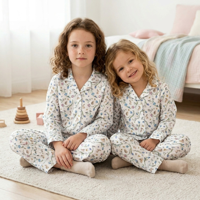 Luxury Children’s Pajama Set with English Collar – Organic Pima Cotton PJ022 BLOSSOM BLUE Luxury Children’s Pajama Set with English Collar – Organic Pima Cotton PJ022 BLOSSOM BLUE