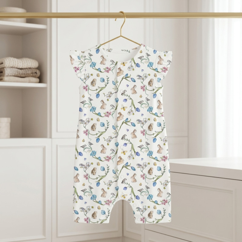 Supima Cotton Shortie with Ruffles – R007 BLOSSOM BLUE Supima Cotton Shortie with Ruffles – R007 BLOSSOM BLUE