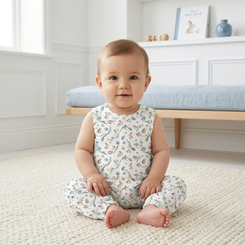 Long Supima Cotton Shortie with Sleeves R009 BLOSSOM BLUE