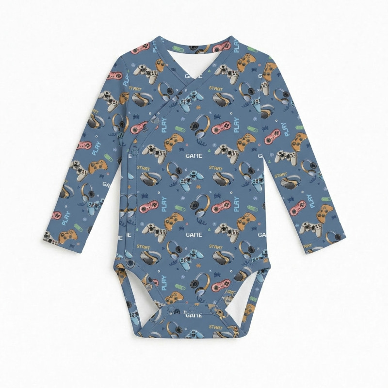 Printed Long-Sleeve Kimono Bodyvest for Babies BLS004 Game Printed Long-Sleeve Kimono Bodyvest for Babies BLS004 Game