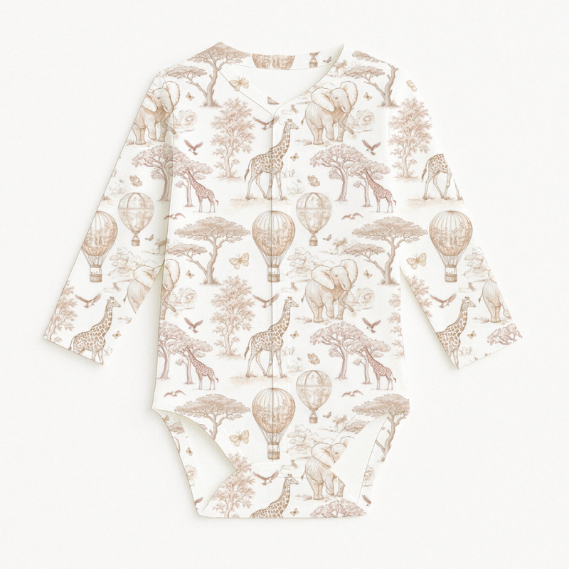 Printed Long-Sleeve Front Fastening Bodyvest for Babies BLS005  Sand Toile Africa