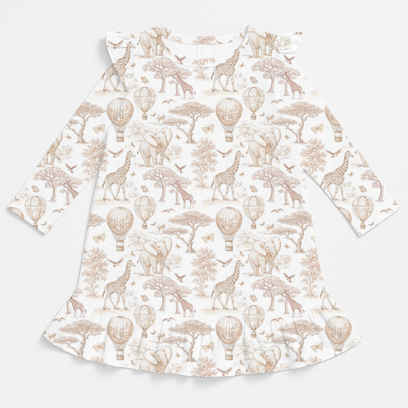 Charming Long-Sleeved Night Dress with Ruffles DR010 Sand Toile Africa Charming Long-Sleeved Night Dress with Ruffles DR010 Sand Toile Africa