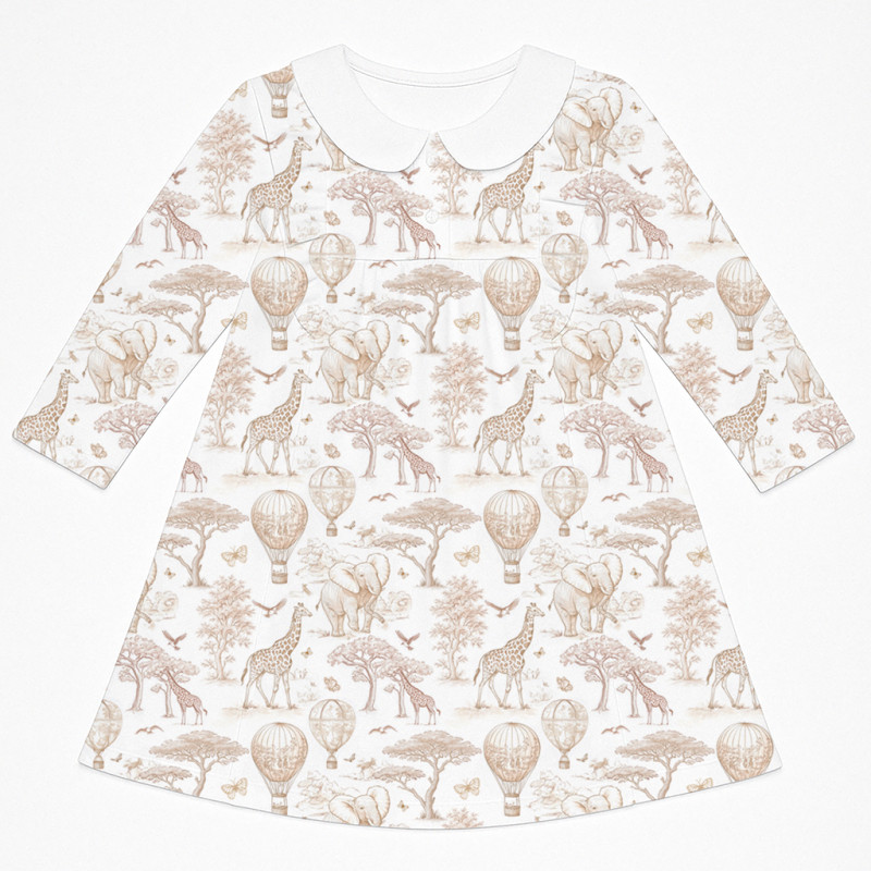 Charming Long-Sleeved Dress with Ruffles and Collar DR016CL Sand Toile Africa Charming Long-Sleeved Dress with Ruffles and Collar DR016CL Sand Toile Africa