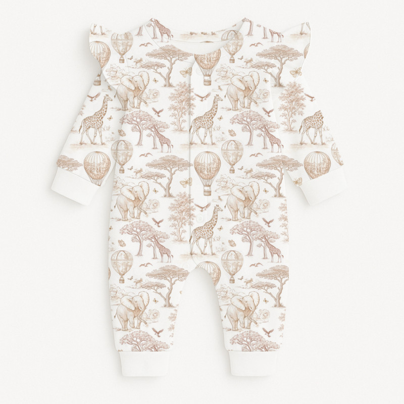 Long sleeve Romper for baby with ruffles K070 Sand Toile Africa Long sleeve Romper for baby with ruffles K070 Sand Toile Africa