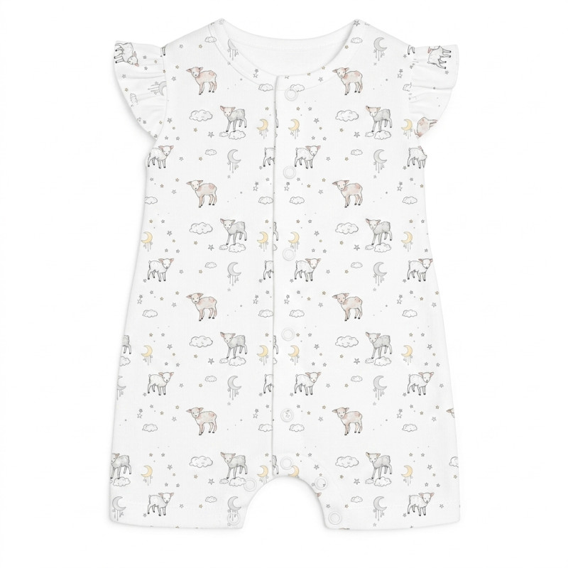Supima Cotton Shortie with Ruffles – R007 LITTLE LAMB Supima Cotton Shortie with Ruffles – R007 LITTLE LAMB