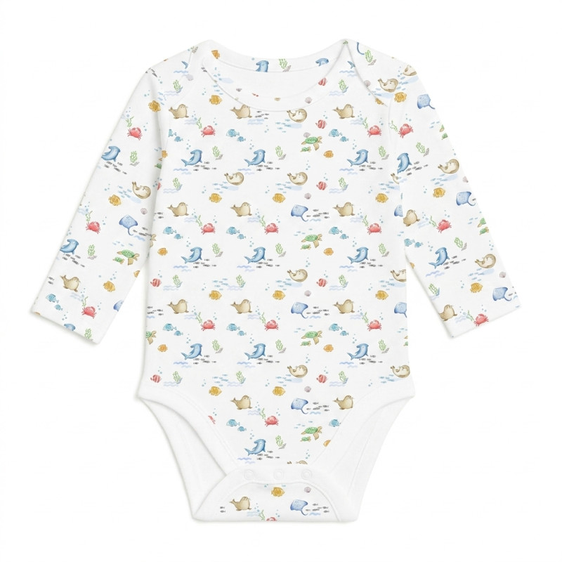 Printed Long-Sleeved Bodyvest for Babies BLS001 MARINE LIFE Printed Long-Sleeved Bodyvest for Babies BLS001 MARINE LIFE