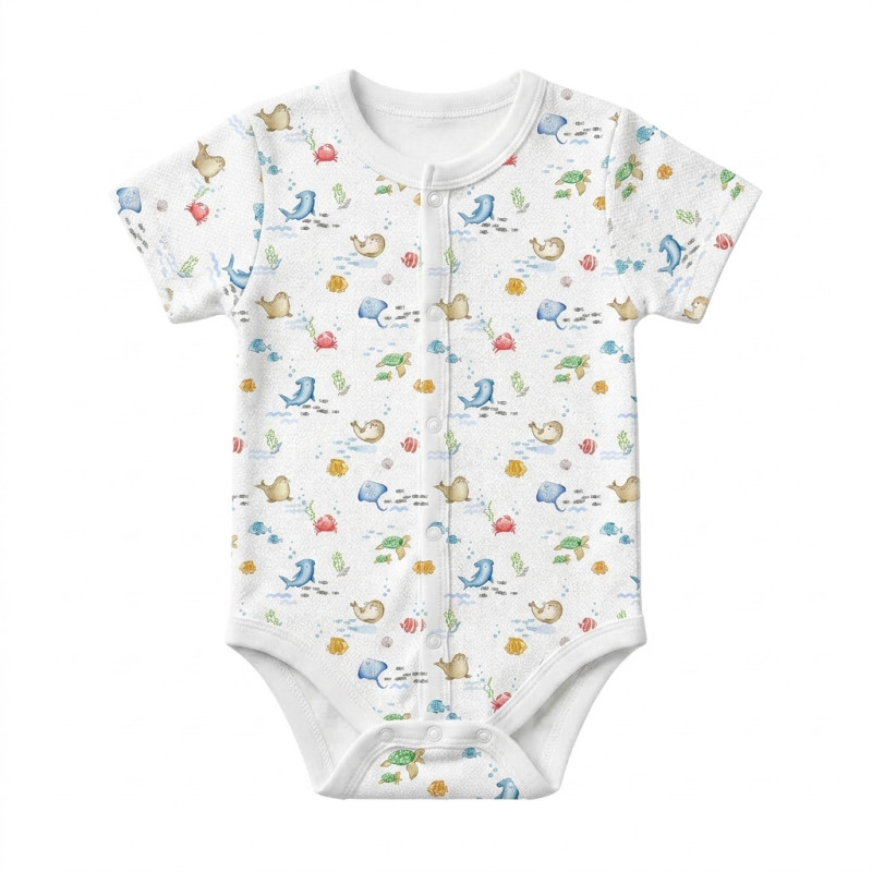 Printed Short-Sleeve Front Fastening Bodyvest for Babies BSHL009 MARINE LIFE Printed Short-Sleeve Front Fastening Bodyvest for Babies BSHL009 MARINE LIFE