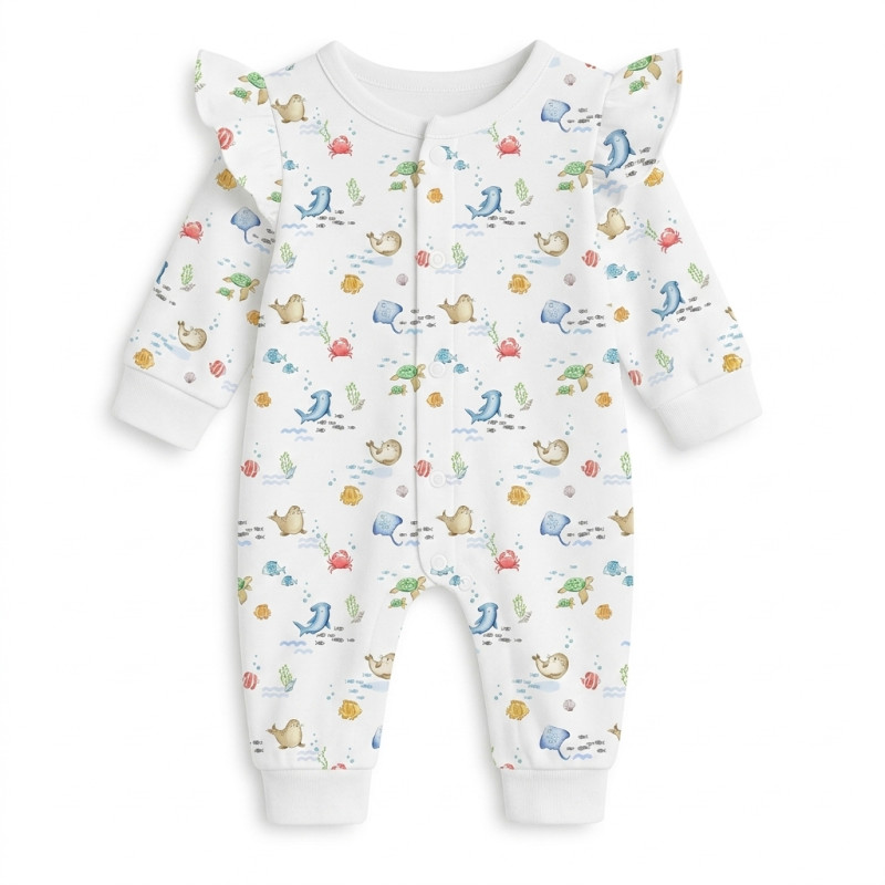Long sleeve Romper for baby with ruffles K070 MARINE LIFE Long sleeve Romper for baby with ruffles K070 MARINE LIFE