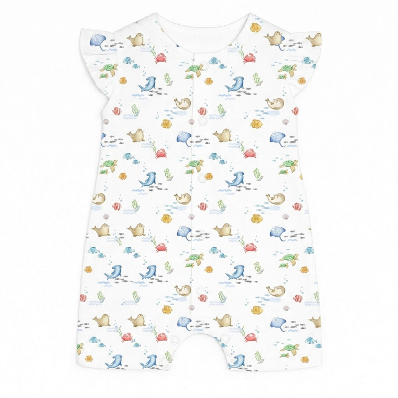 Supima Cotton Shortie with Ruffles – R007 MARINE LIFE Supima Cotton Shortie with Ruffles – R007 MARINE LIFE
