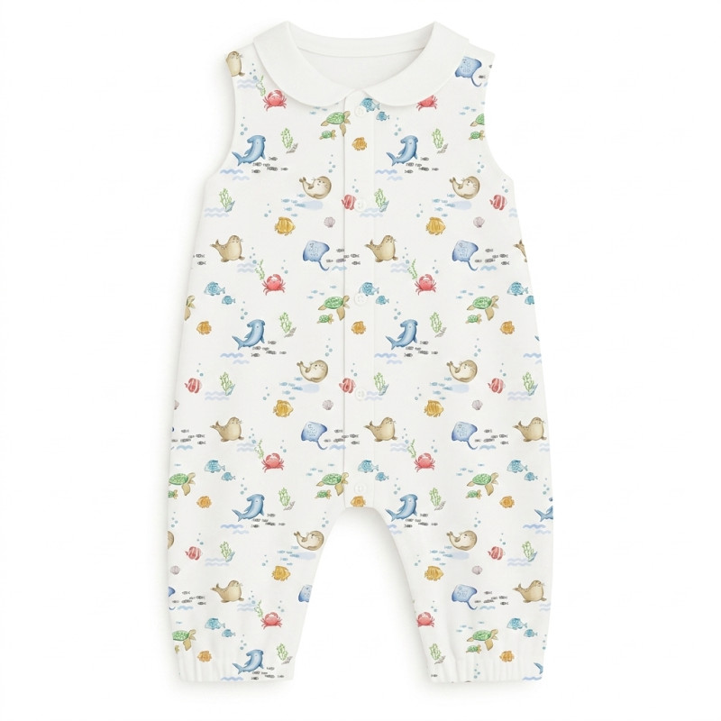 Long Supima Cotton Shortie with Sleeves and Collar R009CL MARINE LIFE Long Supima Cotton Shortie with Sleeves and Collar R009CL MARINE LIFE