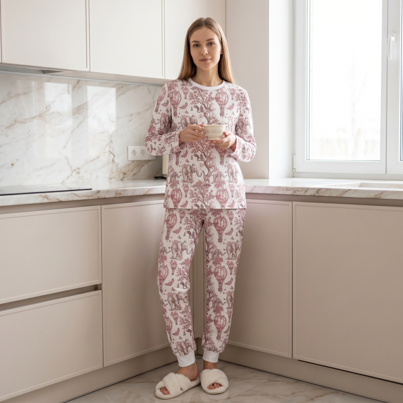Luxury Long Adult Pyjama Set PW101 Pink Toile Africa Luxury Long Adult Pyjama Set PW101 Pink Toile Africa
