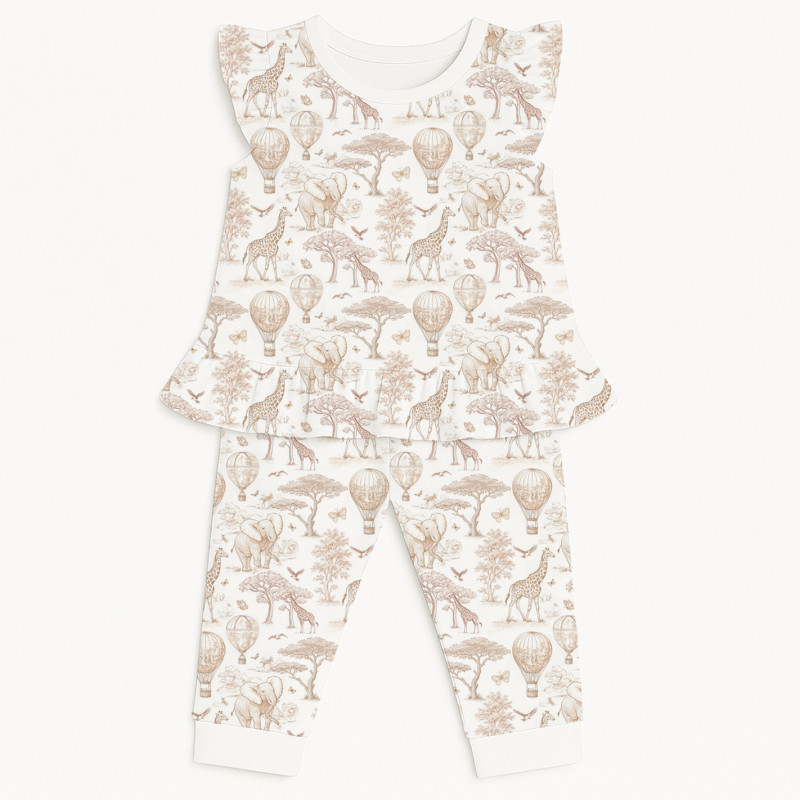 Girls Supima Cotton Pyjamas with Ruffles – PJ012 Sand Toile Africa Girls Supima Cotton Pyjamas with Ruffles – PJ012 Sand Toile Africa
