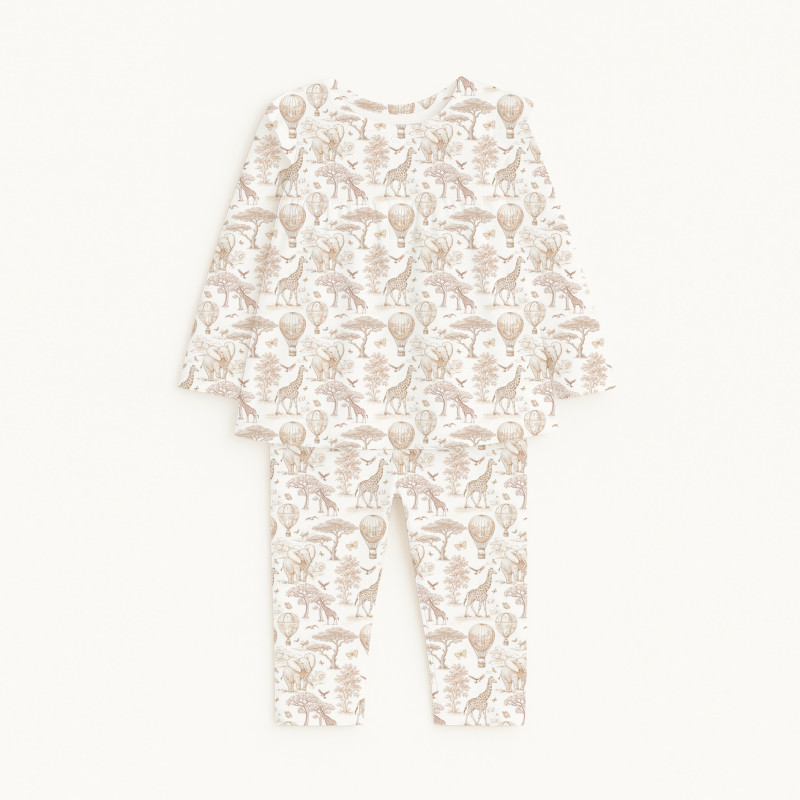 Yoke Girls Pyjama long sleeve 100% organic Cotton PJ029 Sand Toile Africa Yoke Girls Pyjama long sleeve 100% organic Cotton PJ029 Sand Toile Africa