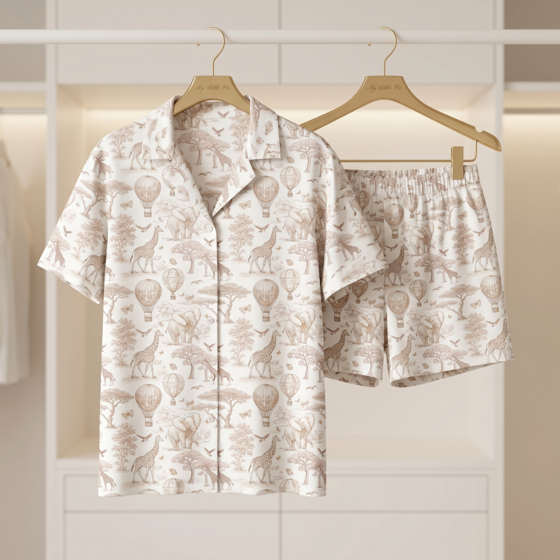 Women’s Classic Pajama Set with classic English collar and front-button design Sand Toile Africaqa PW123 Women’s Classic Pajama Set with classic English collar and front-button design Sand Toile Africaqa PW123
