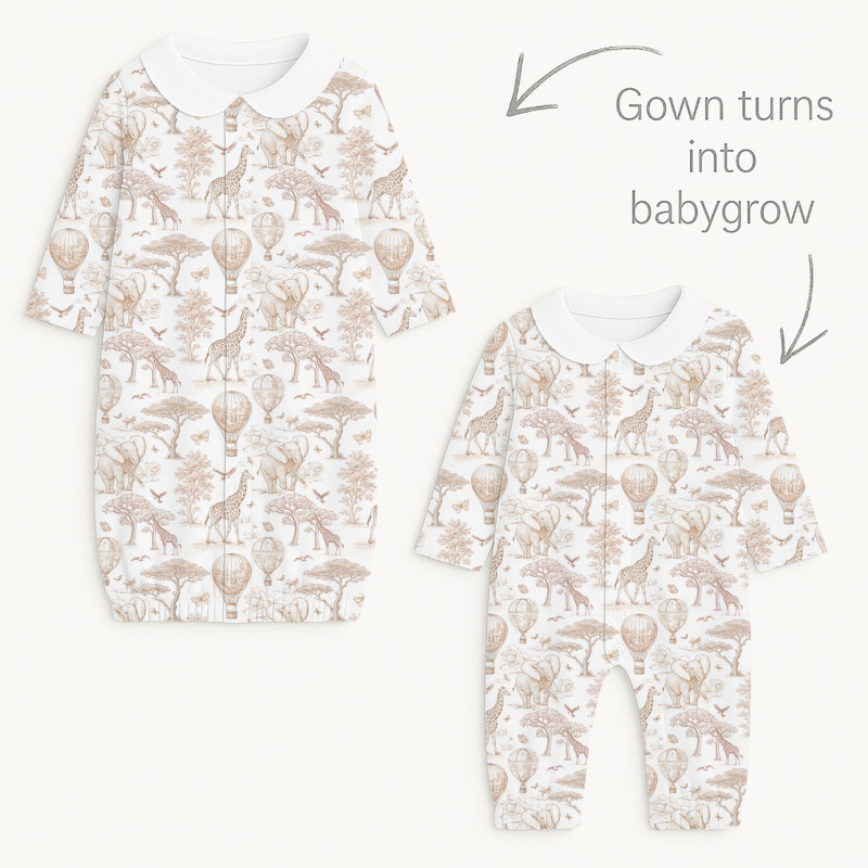 Baby converter gown with collar TR003 Sand Toile Africa Baby converter gown with collar TR003 Sand Toile Africa