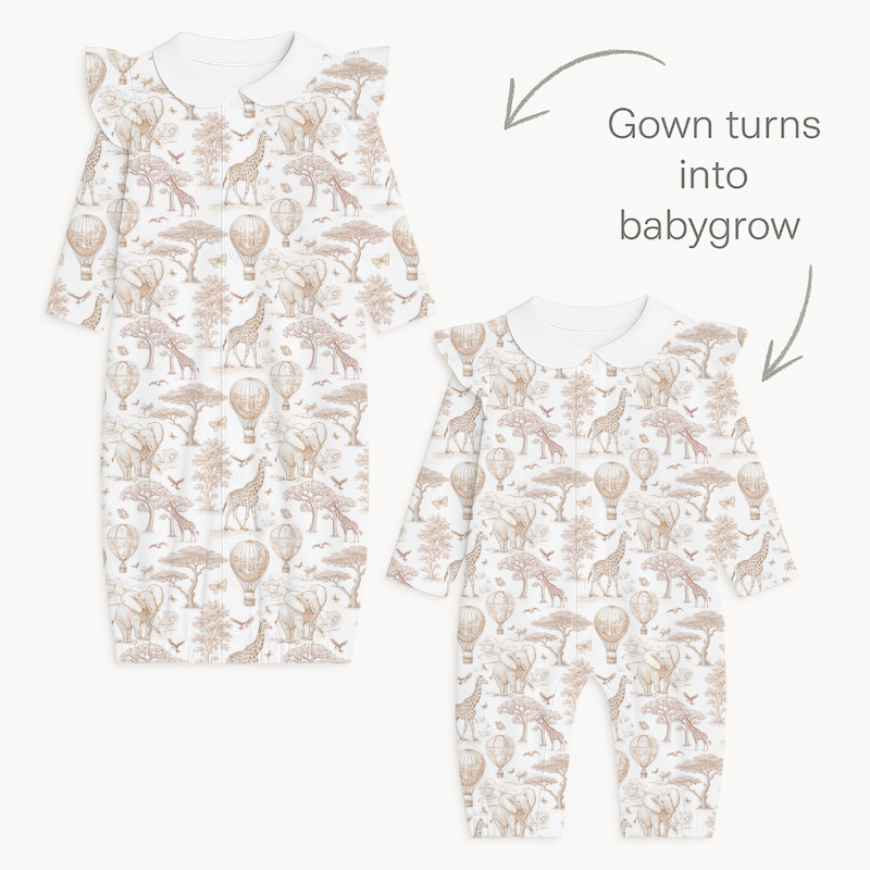 Baby converter gown with collar and ruffles TR004 Sand Toile Africa