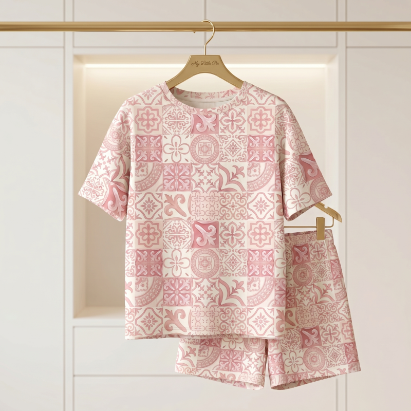 Adult Set- Short Sleeve Top & Long Shorts PW105  AMALFI PINK