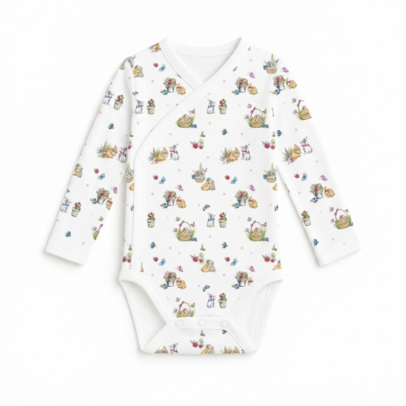 Printed Long-Sleeve Kimono Bodyvest for Babies BLS004  BERRIES