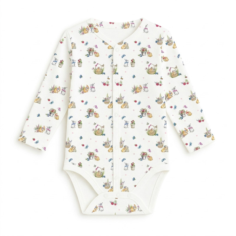 Printed Long-Sleeve Front Fastening Bodyvest for Babies BLS005  BERRIES