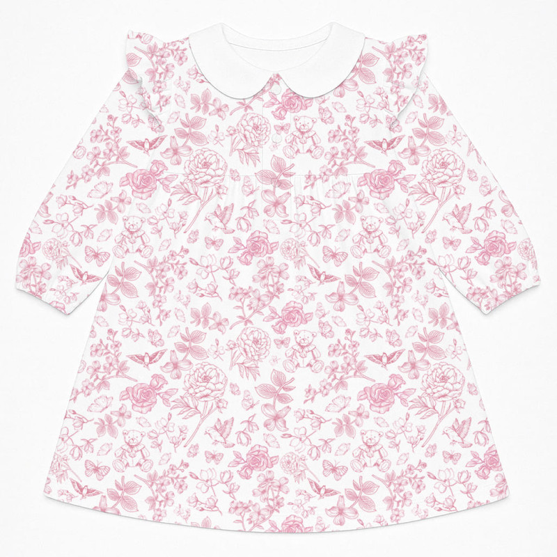 Чарівна сукня з рюшами, довгим рукавом i комірцем з бавовни Supima DR017CL CHLOE PINK