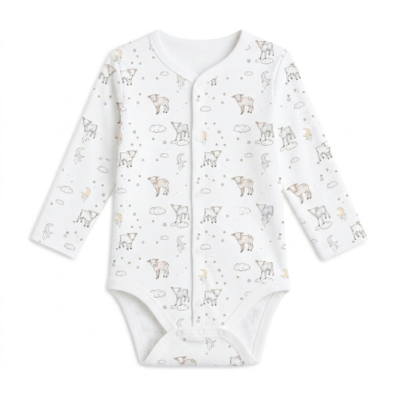 Printed Long-Sleeve Front Fastening Bodyvest for Babies BLS005 LITTLE LAMB Printed Long-Sleeve Front Fastening Bodyvest for Babies BLS005 LITTLE LAMB
