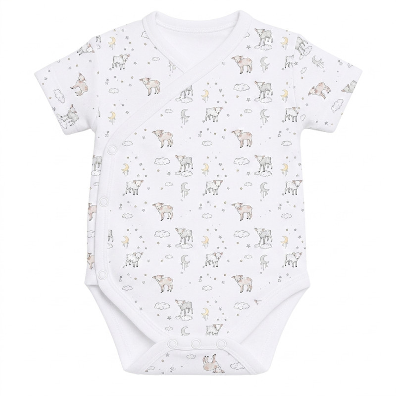 Printed Short-Sleeve Kimono Bodyvest for Babies BSHL004 LITTLE LAMB Printed Short-Sleeve Kimono Bodyvest for Babies BSHL004 LITTLE LAMB