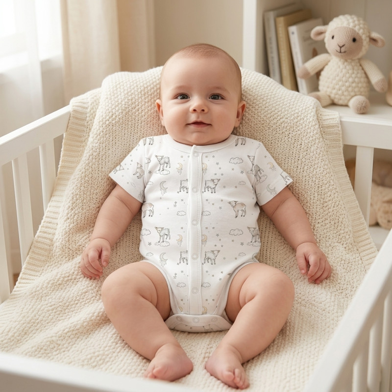 Боді Передня застібка з коротким рукавом для немовлят BSHL009  LITTLE LAMB