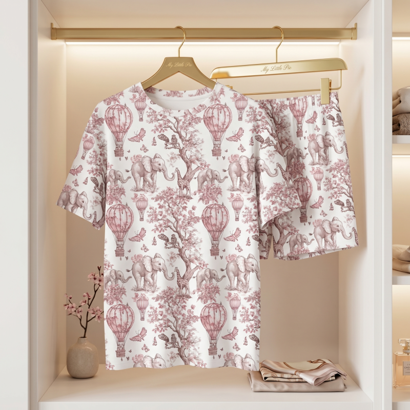 Pyjama short sleeve 100% organic pima Cotton PJ006 Pink Toile Africa Pyjama short sleeve 100% organic pima Cotton PJ006 Pink Toile Africa