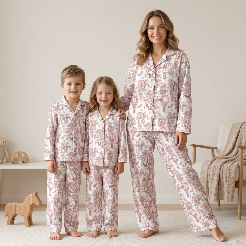 Luxury Children’s Pajama Set with English Collar – Organic Pima Cotton PJ022 Pink Toile Africa