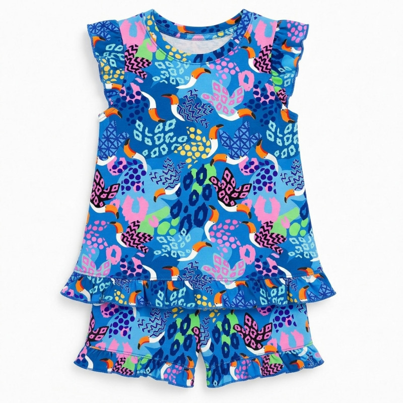 Short Supima Cotton Pyjamas with Ruffles – PJ007 Short Supima Cotton Pyjamas with Ruffles – PJ007