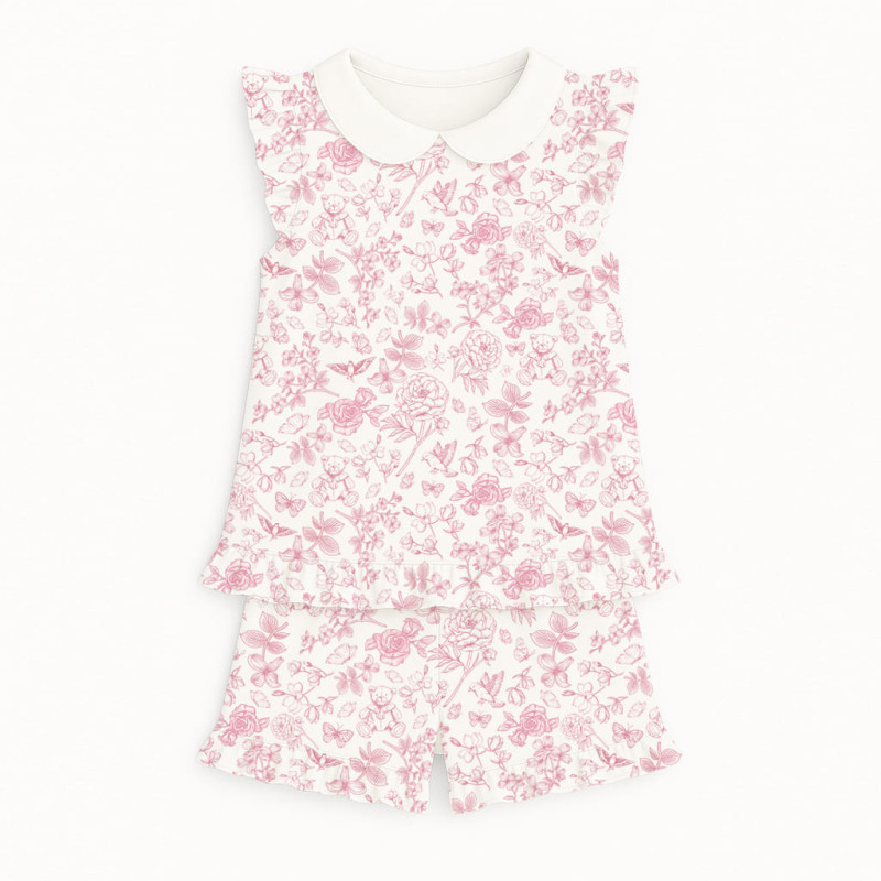 Коротка піжама для дівчаток  з рюшами з комiрцем  із бавовни Supima PJ007CL CHLOE PINK