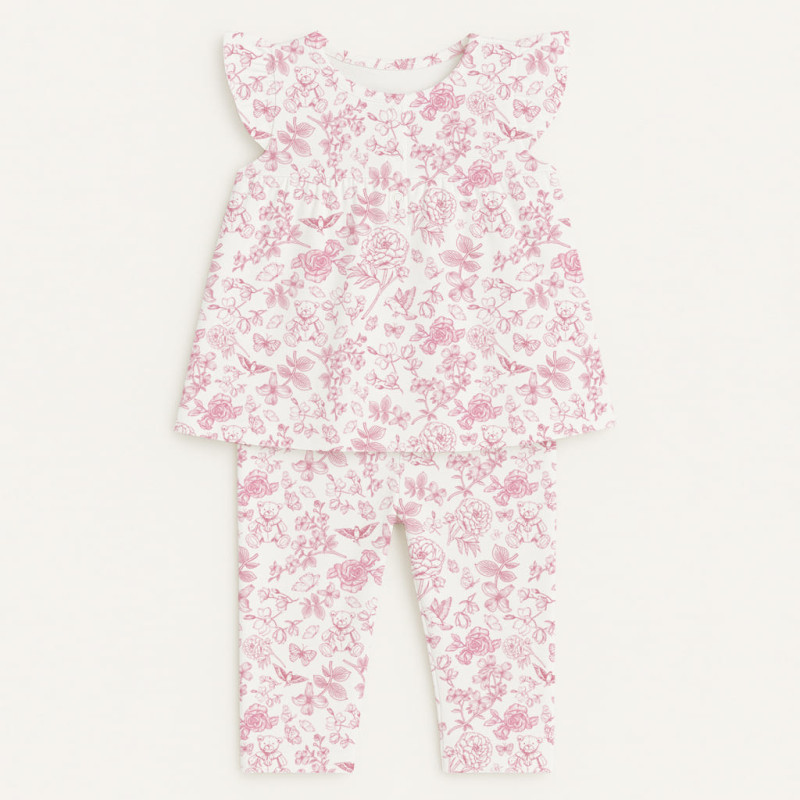 Пижама с кокеткой для девочки из 100% органического хлопка Pima PJ015 CHLOE PINK
