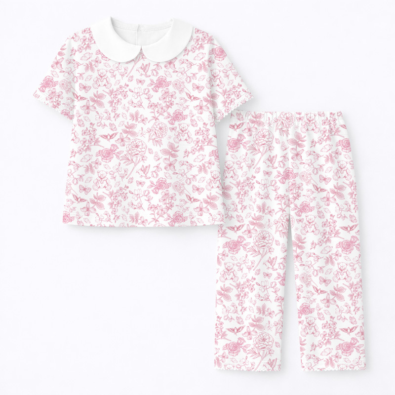 Pyjama long sleeve with collar 100% organic pima Cotton PJ020 CHLOE PINK