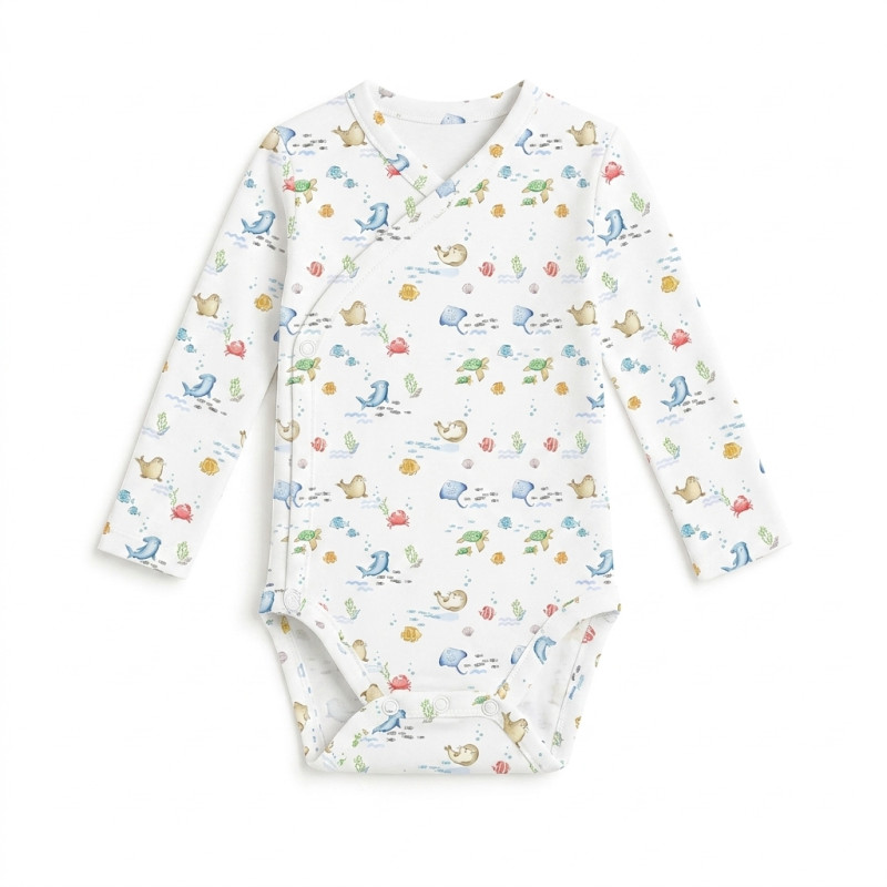 Printed Long-Sleeve Kimono Bodyvest for Babies BLS004 MARINE LIFE Printed Long-Sleeve Kimono Bodyvest for Babies BLS004 MARINE LIFE