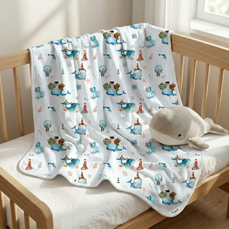 Two-Layer Baby Blanket BL001  Sky whales