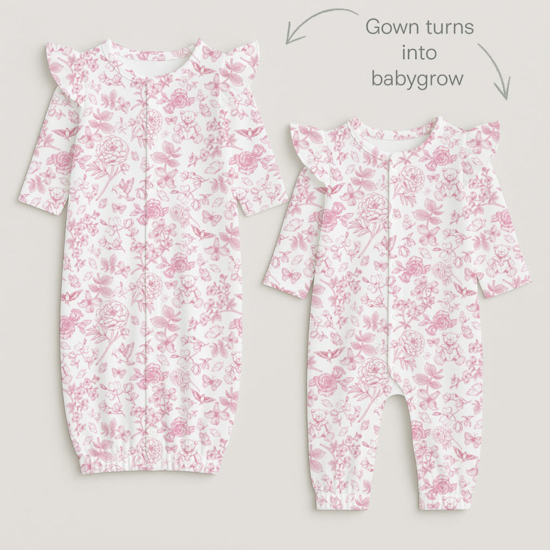 Baby converter gown with ruffles for girls TR002 CHLOE PINK Baby converter gown with ruffles for girls TR002 CHLOE PINK