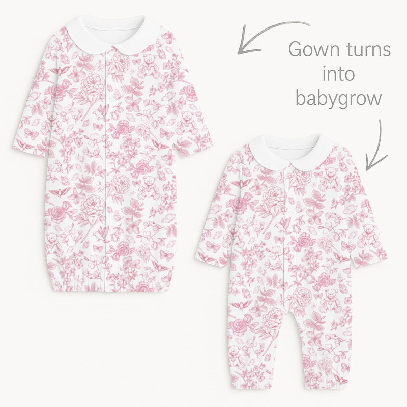 Baby converter gown with collar TR003 CHLOE PINK