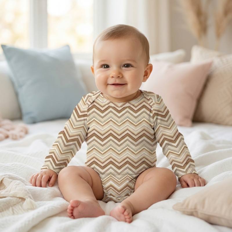 Printed Long-Sleeved Bodyvest for Babies BLS001 ZIG ZAG BROWN Printed Long-Sleeved Bodyvest for Babies BLS001 ZIG ZAG BROWN