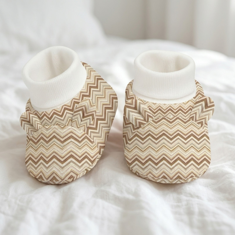 Funny Bear Booties with Ears BT001 ZIG ZAG BROWN