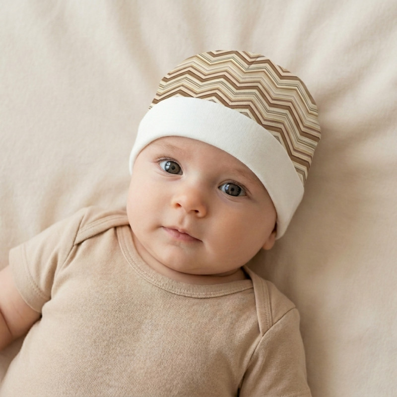 Cotton Baby Hat H004 ZIG ZAG BROWN Cotton Baby Hat H004 ZIG ZAG BROWN