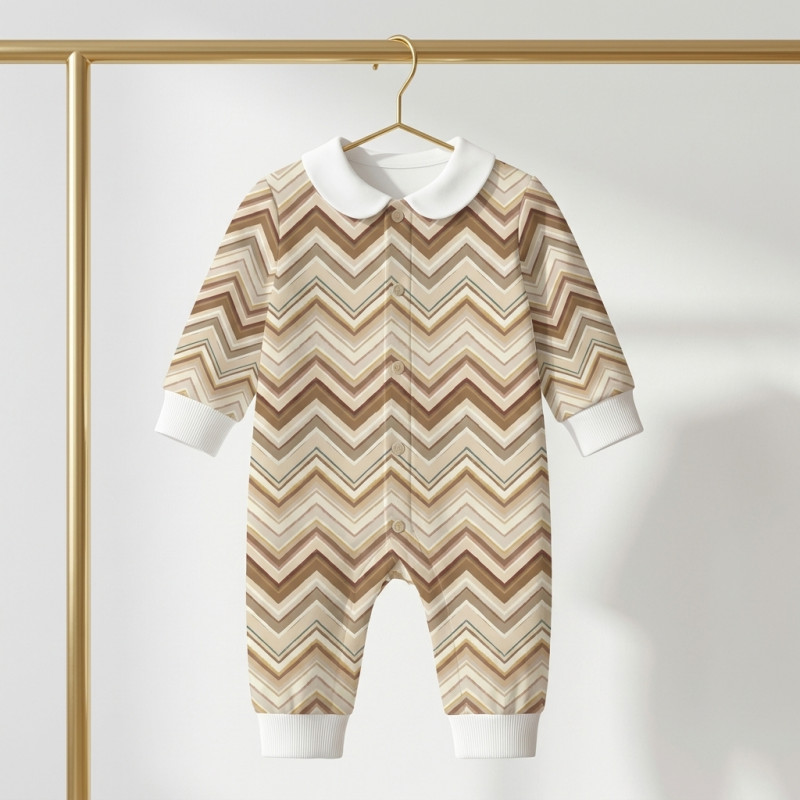 Long sleeve Romper for baby with collar K060CL ZIG ZAG BROWN Long sleeve Romper for baby with collar K060CL ZIG ZAG BROWN