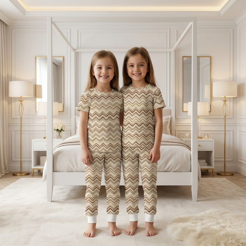 Patterned Supima Cotton Pyjamas Set PJ008 ZIG ZAG BROWN Patterned Supima Cotton Pyjamas Set PJ008 ZIG ZAG BROWN