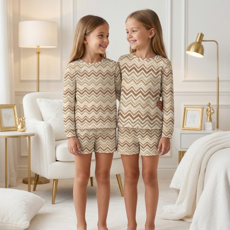 Printed Supima Cotton Top and Shorts Pyjama Set – PJ010 ZIG ZAG BROWN Printed Supima Cotton Top and Shorts Pyjama Set – PJ010 ZIG ZAG BROWN