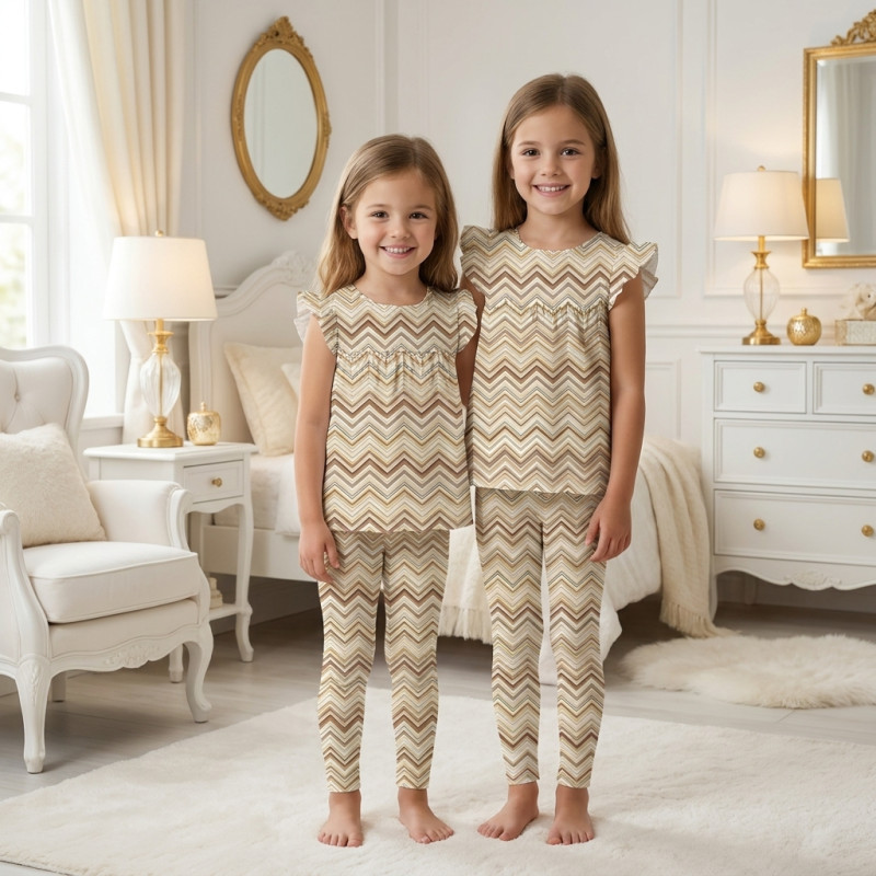 Yoke Girls Pyjama 100% organic Cotton PJ015 ZIG ZAG BROWN Yoke Girls Pyjama 100% organic Cotton PJ015 ZIG ZAG BROWN