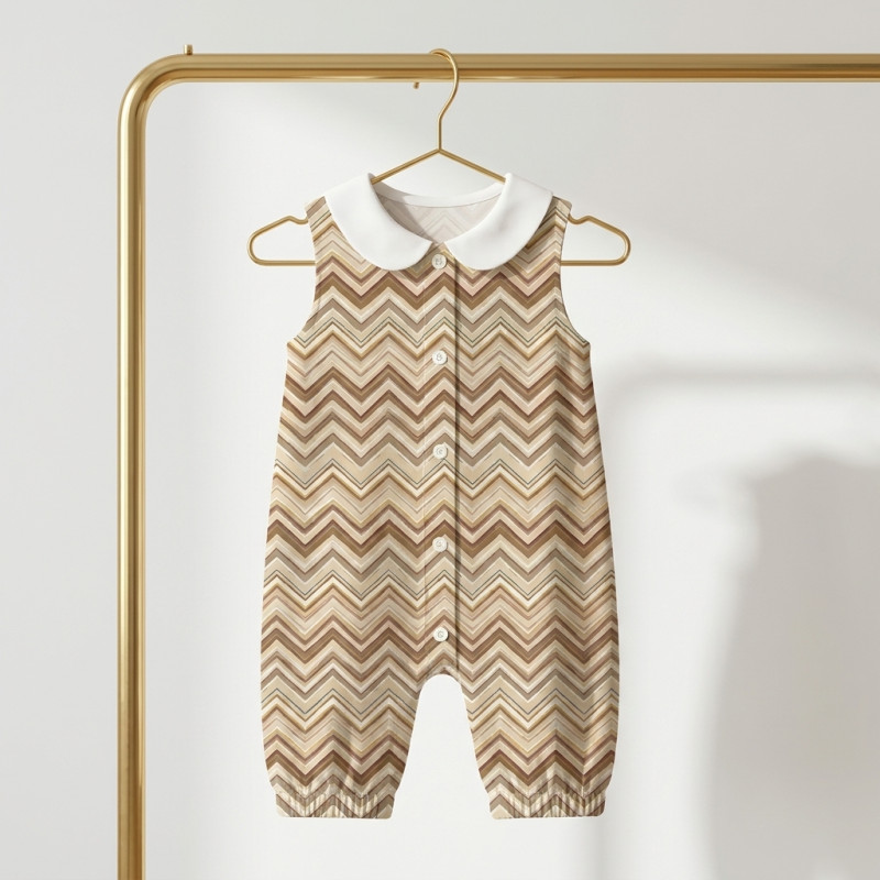 Long Supima Cotton Shortie with Sleeves and Collar R009CL ZIG ZAG BROWN Long Supima Cotton Shortie with Sleeves and Collar R009CL ZIG ZAG BROWN