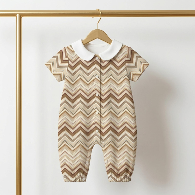 Long Supima Cotton Shortie with Sleeves and Collar R017CL ZIG ZAG BROWN Long Supima Cotton Shortie with Sleeves and Collar R017CL ZIG ZAG BROWN