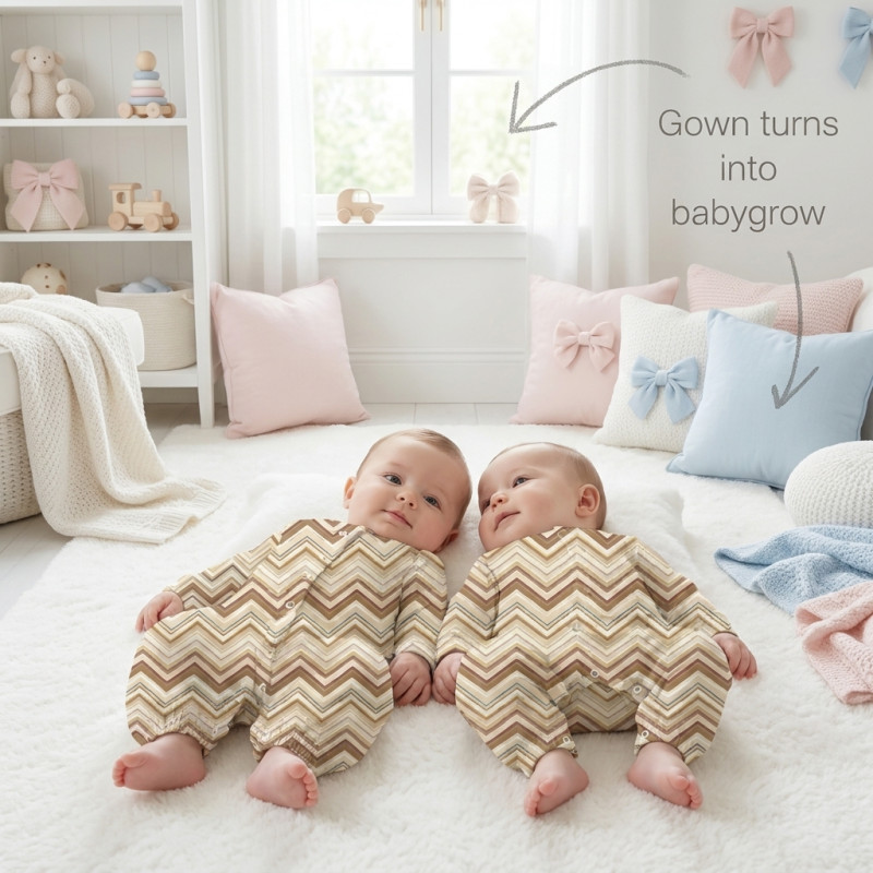 Baby converter gown TR001 ZIG ZAG BROWN Baby converter gown TR001 ZIG ZAG BROWN