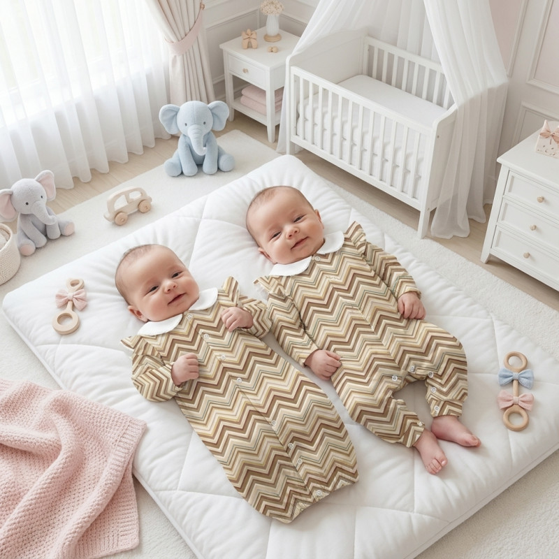 Baby converter gown with collar and ruffles TR004 ZIG ZAG BROWN Baby converter gown with collar and ruffles TR004 ZIG ZAG BROWN