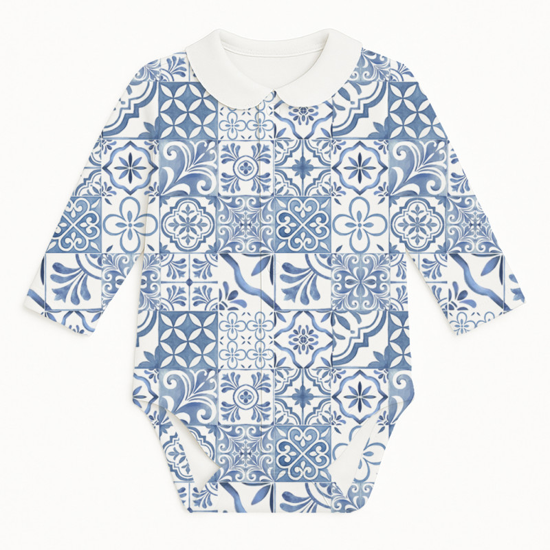 Printed Long-Sleeve Front Fastening Bodyvest with Collarf for Babies BLS005CL AMALFI BLUE Printed Long-Sleeve Front Fastening Bodyvest with Collarf for Babies BLS005CL AMALFI BLUE